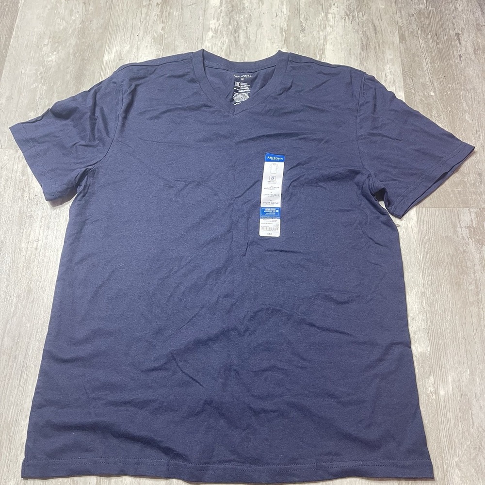 2 - Arizona Solid Blue, White Short Sleeve V Neck T-shirt Size Medium L-36